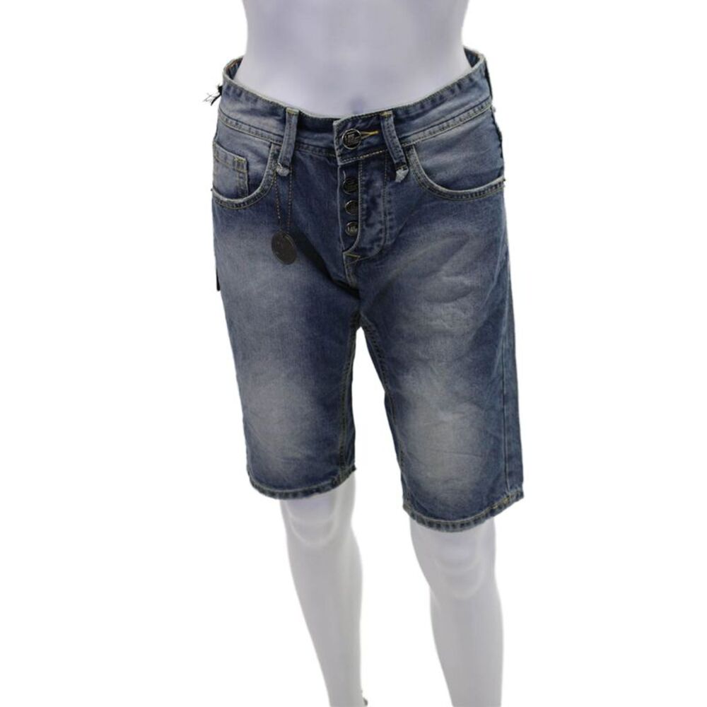 NYC Projects Cotton Distressed Buttoned Knee Length Denim Shorts Blue Size 26